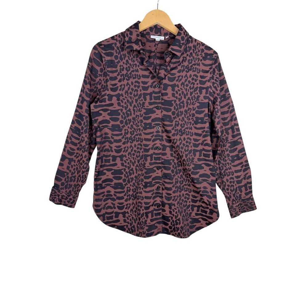 Chicos‎ Animal Print Button Down Blouse size Medium (8) Brown/Black
